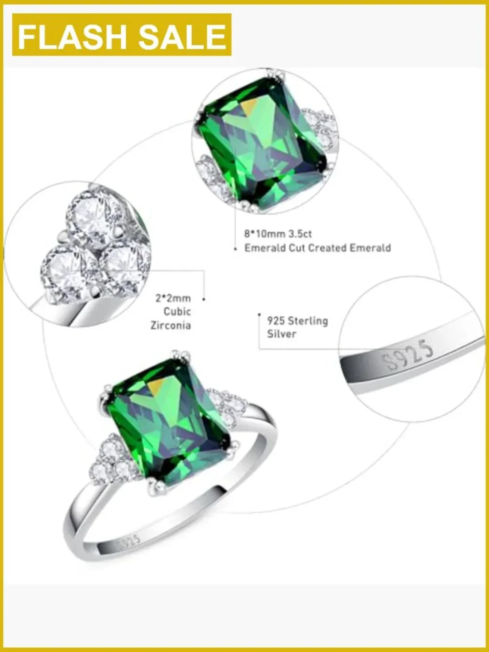 3.5CT Sterling Silver Radiant Cut Cubic Zirconia Engagement Ring
